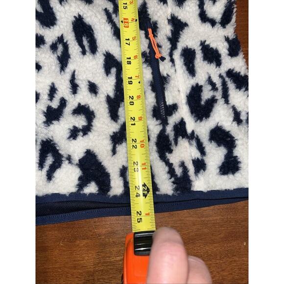 Vineyard Vines Womens Large Deep Bay Blue & Crème Leopard Sherpa Supershep Vest - Picture 5 of 7